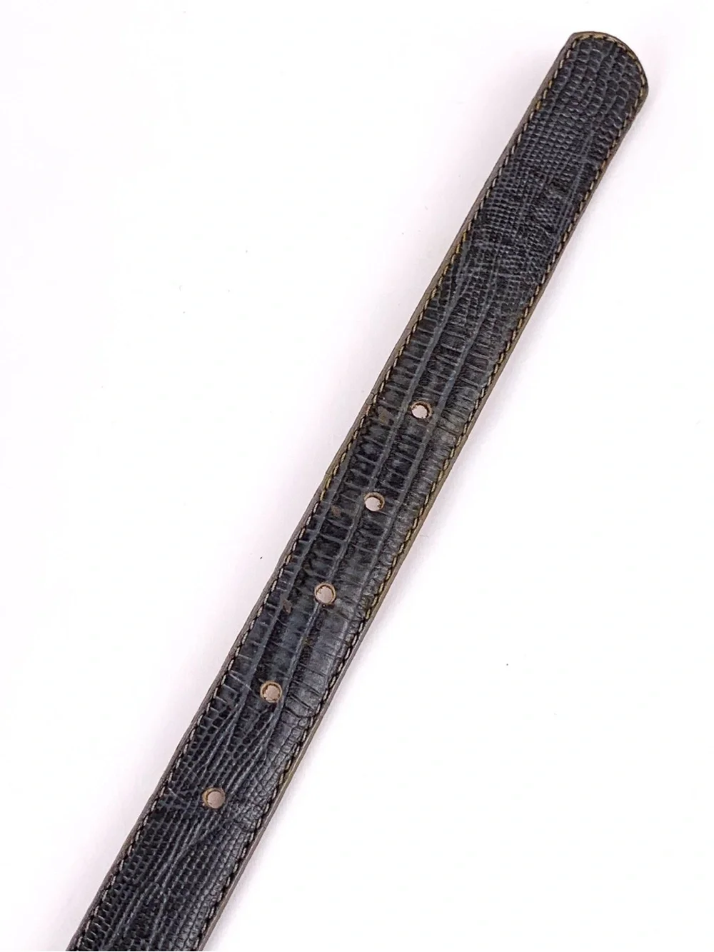 Vintage Greg Adams gray lizard embossed leather belt solid brass buckle size M/L
